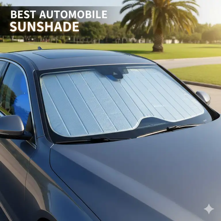 Top-rated, reflective best automobile sunshade covering the entire windshield for maximum UV protection.