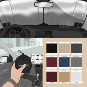 Swatches of different durable materials and colors available for your custom auto shade order.