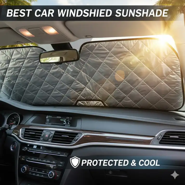 The Best Car Windshield Sunshade installed to protect the car interior from heat and UV rays.