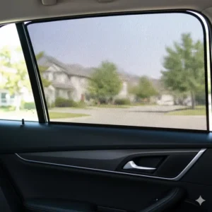 Interior view of a car demonstrating the complete UV protection and privacy offered by the best car window blinds.