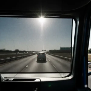 Truck side window shades effectively blocking harsh sun glare, improving visibility and driver safety.