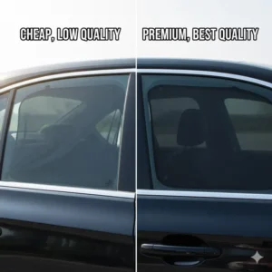 Side-by-side comparison showing the superior quality and taut fit of the best car window blinds versus cheaper alternatives.
