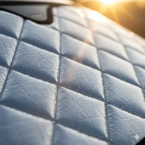 Close-up of the highly reflective material used in the small windshield sun shade.