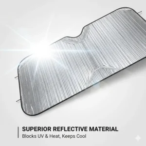 Illustration highlighting the reflective material on the exterior of the cardboard windshield sun shade.