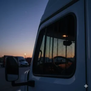 Truck side window shades offering essential cab privacy for truckers during rest stops and overnight stays.