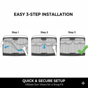 Simple, quick process of installing the cardboard windshield sun shade using sun visors.