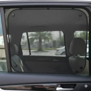 A magnetic mesh side window shade providing heat protection for rear passengers, complementing the main window heat shield car.