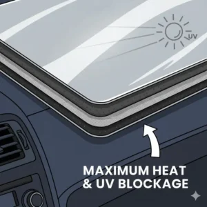 Close-up view of the multi-layered, reflective material used in the camaro sun shade for maximum heat and UV ray blockage.