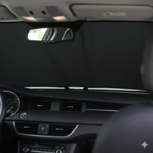 An interior view emphasizing the sleek and non-obtrusive look achieved by using a black car sun shade black or silver to maintain vehicle aesthetics.