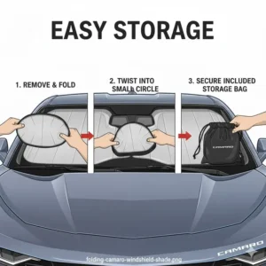 Step-by-step guide on how to fold and store your compact windshield sun shade for camaro.