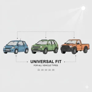Illustration showcasing collapsible auto sun shades fitting perfectly in different vehicle types including an SUV and a truck.