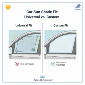 An image contrasting a generic, ill-fitting sunshade with a custom-fit model designed for the best driver side sun shade for maximum coverage.