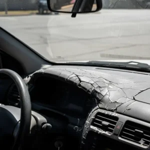 A visual example of a damaged and faded dashboard, demonstrating the necessity of using a car sun shade black or silver to prevent long-term sun damage.