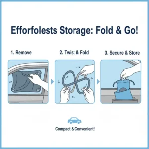 An animated image or illustration showing the easy-to-fold or roll-up design of the best driver side sun shade for convenient storage in a car.