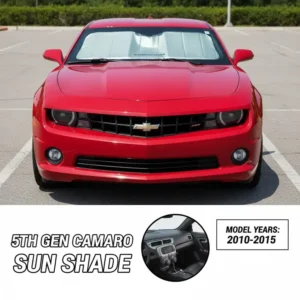 Camaro sun shade being used in a 5th generation (2010-2015) model, highlighting its use across different model years.
