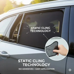 Detailed illustration of the static technology used in this car window cling shade for easy application