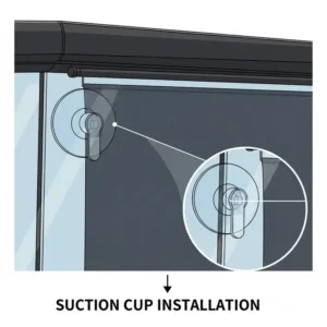 Close-up view of the secure suction cup mechanism used for installing retractable car blinds.