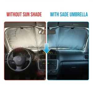Heat reduction comparison using the best car windshield sun shade umbrella in summer.
