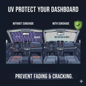 Diagram showing how a subaru outback sunshade protects the dashboard and interior from UV damage and cracking