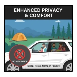 A magnetic car window cover providing full privacy for passengers inside the vehicle.