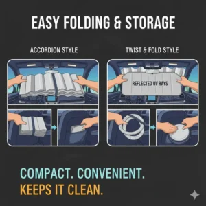 Demonstration of the easy folding and compact storage process for a subaru outback sunshade.