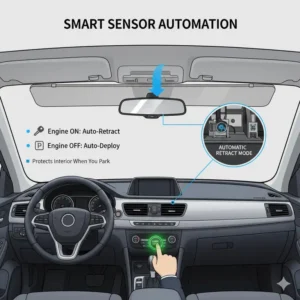 A demonstration of the smart sensors on an automatic retractable electric sun shade car.