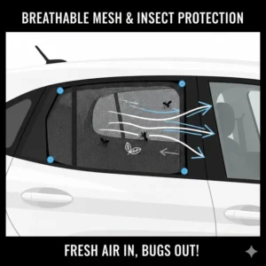 Close-up of the breathable mesh fabric used in a magnetic car window cover