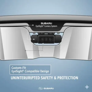 Close-up of the EyeSight camera cut-out design specifically for sun shades for subaru outback.