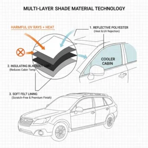 A cross-section view of the multi-layer reflective material used in a high-quality subaru outback window shade.