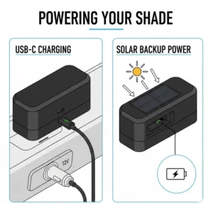 Detailed diagram of the USB and solar charging options for an electric sun shade car.