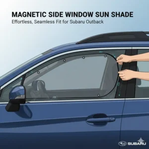 Demonstration of the easy-to-install magnetic side window sun shades for subaru outback.