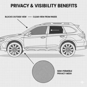 Illustration showing the privacy mesh of a subaru outback window shade that blocks outside views while maintaining visibility.