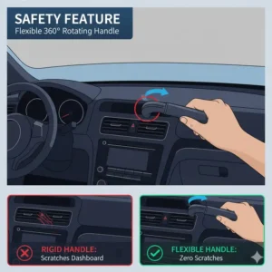 Flexible bendable handle design of the best car windshield sun shade umbrella.