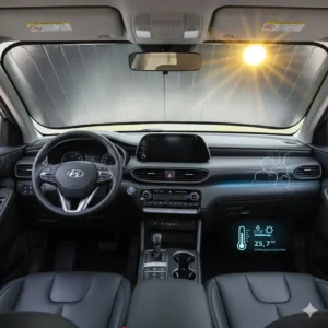 Interior view showing how a hyundai palisade sun shade protects the dashboard from sun damage.