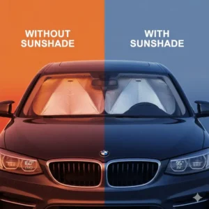 Infrared comparison showing how a window umbrella car significantly reduces interior cabin temperature.