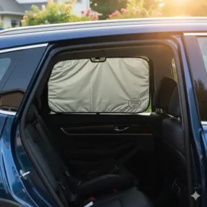 A custom-sized hyundai palisade sun shade fitted perfectly on the rear passenger side window.