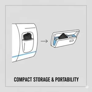 Showing the compact storage of a folded umbrella sun shade for truck inside a vehicle door pocket.