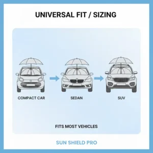 Illustration showing different car types, from SUVs to compact cars, demonstrating the universal fit of the car shade umbrella.
