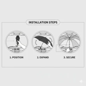 Step-by-step installation instructions for a heavy-duty umbrella sun shade for truck.