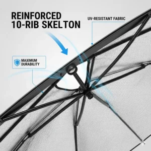 Detailed view of the reinforced 10-rib skeleton frame inside a premium window umbrella car.