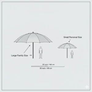 Comparison chart showing different canopy sizes for a sun shield umbrella.