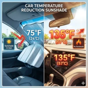 Infographic showing temperature reduction when using the best sunshade for car.