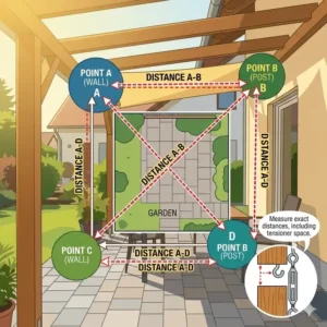 Illustration 1: Detailed diagram showing mounting point distances to help calculate what size sunshade do i need.