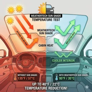 A temperature reduction chart used for our weathertech sun shade review showing heat reflection performance.