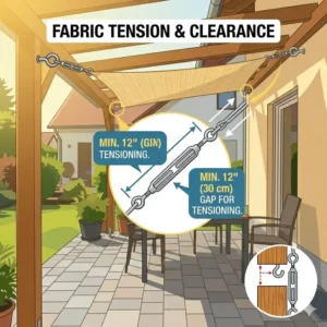 Illustration 2: Illustration explaining the hardware clearance required when deciding what size sunshade do i need.