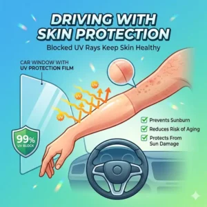 Illustration 3: Infographic illustrating the health benefits of the best uv protection for car windows for driver skin safety.
