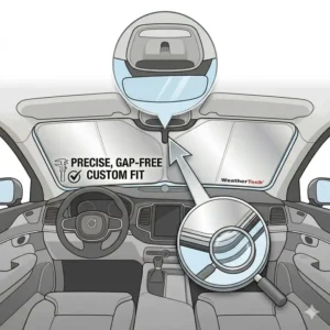 Close-up illustration showing the gap-free edges for a weathertech sun shade review of custom-fit features.