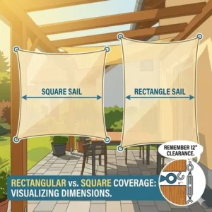 Illustration 3: Comparison of square and rectangular shapes to see what size sunshade do i need for my deck.
