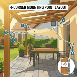 Illustration 4: Graphic showing anchor point placement to visualize what size sunshade do i need for a custom area.