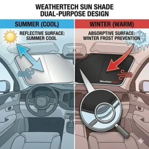 Visualizing the summer and winter modes in this weathertech sun shade review for year-round use.